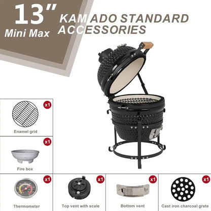 13" Portable Ceramic Charcoal Grill & Smoker