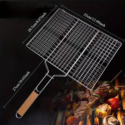 Folding BBQ Grill Basket – Large Grill Net with Detachable Handle for Easy Grilling