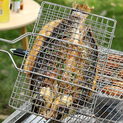 Folding BBQ Grill Basket – Large Grill Net with Detachable Handle for Easy Grilling