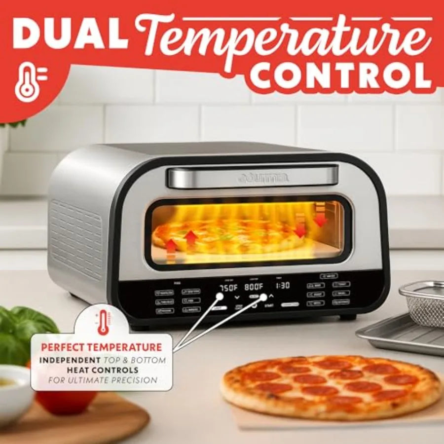 Indoor Pizza Oven Air Fryer Toaster 1800W Countertop Multi-Cooker with Pizza Stone, Digital Controls and 6 Presets, Stainless S