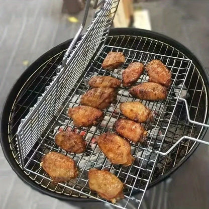 Folding BBQ Grill Basket – Large Grill Net with Detachable Handle for Easy Grilling