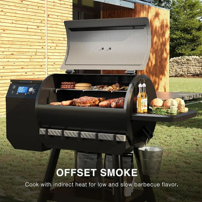 Wood Pellet Smoker Grill with 456 Sq. In. Cooking Area, Auto Feed, 8-in-1 BBQ, Meat Probe & Side Table