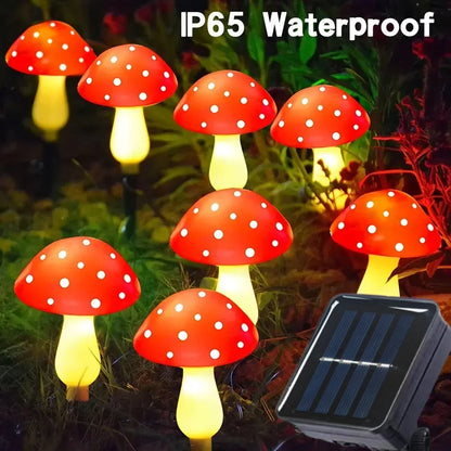 Okal Red East - 20-Piece Solar Mushroom Lights – Outdoor Garden Decor with 8 Lighting Modes for Patio & Pathway