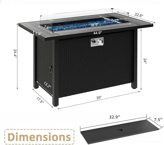 45 Inch Propane Fire Pit Table, 50,000 BTU Outdoor Gas Fire Pit for Patio & Backyard, 2-in-1 Firepit Dining Table with Glass