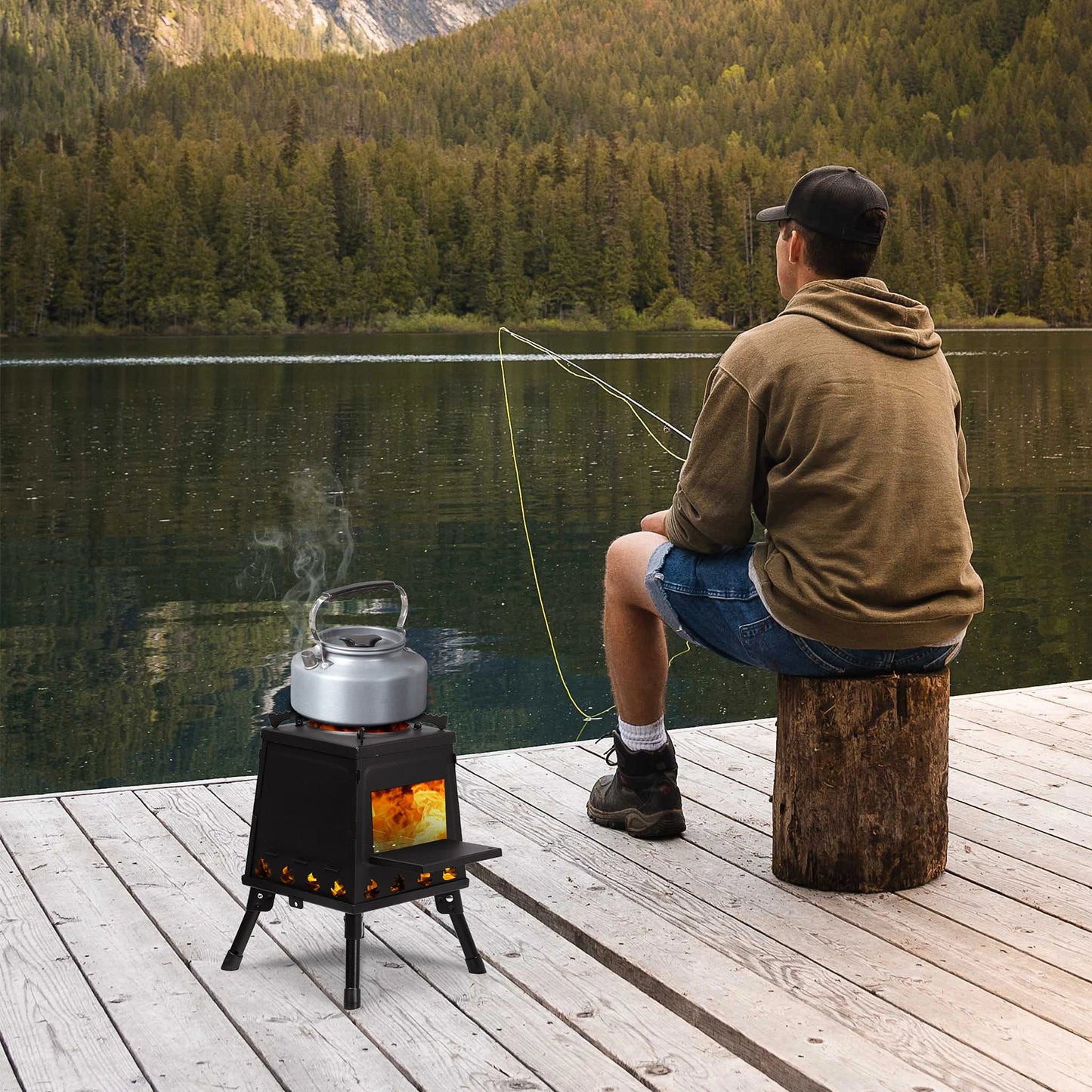 Portable Folding Wood Stove Grill – Windproof Barbecue Oven for Camping, Picnic & Outdoor Cooking