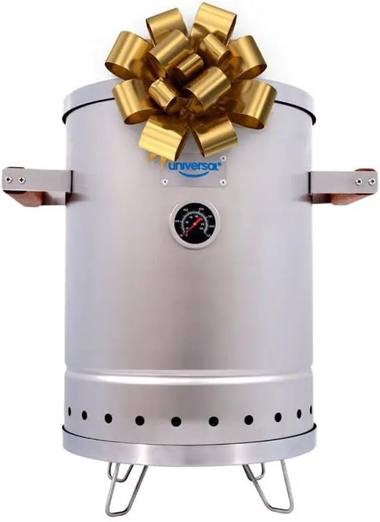 6 lb Stainless Steel Charcoal Barrel Smoker – 2-in-1 Slow Cooker with Thermometer and Airlock, Silver