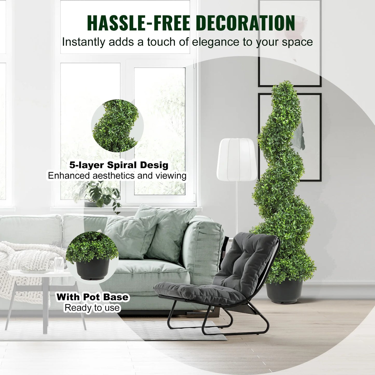 24/36/48in high Decorative Plants Green Plastic PE 1/2pcs Artificial Boxwood Tower Topiary Spiral Artificial Plant.