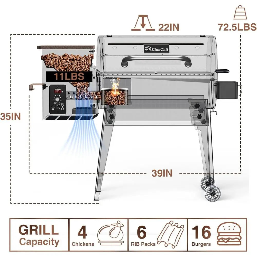 Portable Wood Pellet Grill & Smoker with Folding Legs, 456 Sq. In. Cooking Area, 18 lb. Hopper & Temperature Control (180–425°F)