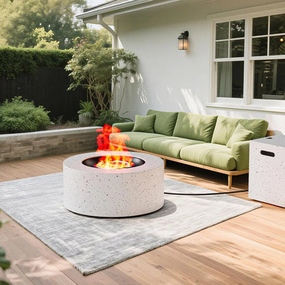 30" Round Propane Fire Pit Table - 50K BTU with Lid, Rocks Tank Storage and Cover - Round Gas Fire Pits for Outside Customized