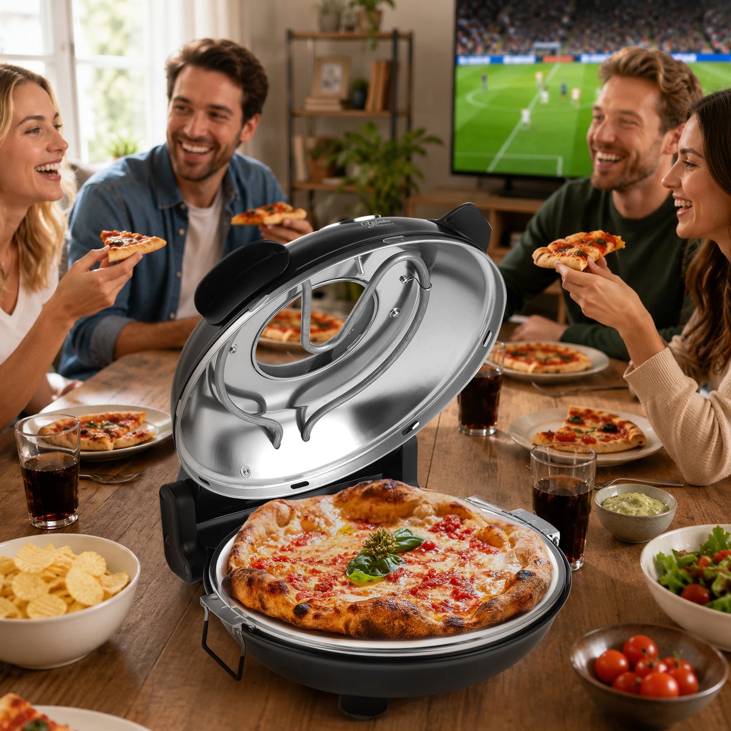 Pizza Oven Machine Kitchen Household Electric Save Space Double-sided Heated Fry Pizza Maker Large Viewing Window Up to 420°C