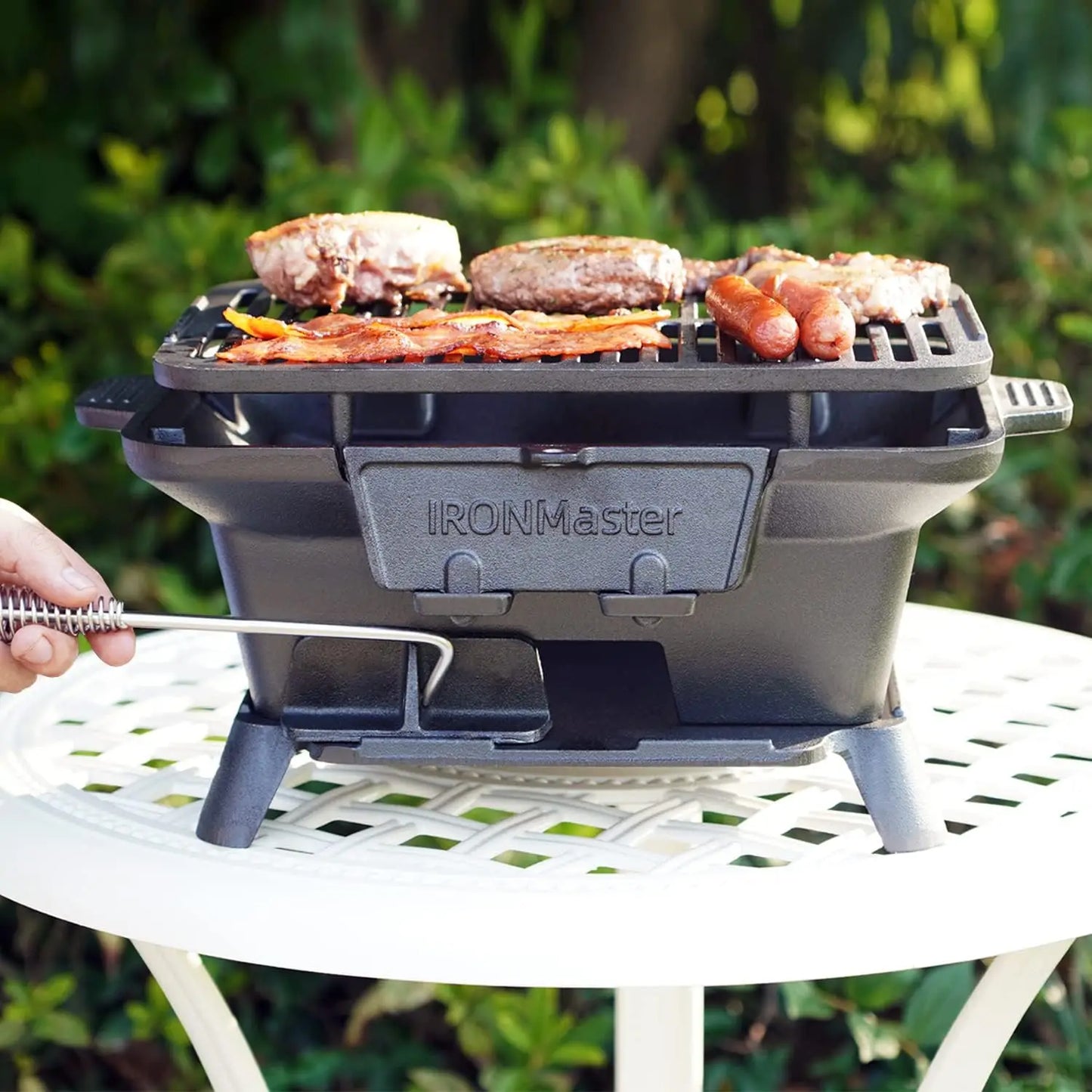 Portable Charcoal Grill, Pre-Seasoned Cast Iron, Japanese Yakitori Camping Grill - 2 Heights, Air Control