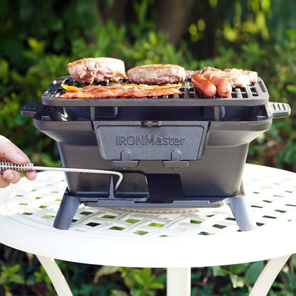 Portable Charcoal Grill, Pre-Seasoned Cast Iron, Japanese Yakitori Camping Grill - 2 Heights, Air Control