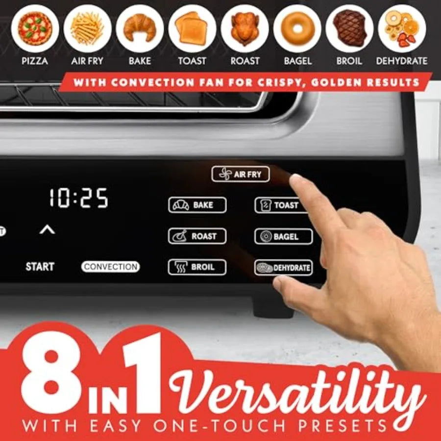 Indoor Pizza Oven Air Fryer Toaster 1800W Countertop Multi-Cooker with Pizza Stone, Digital Controls and 6 Presets, Stainless S
