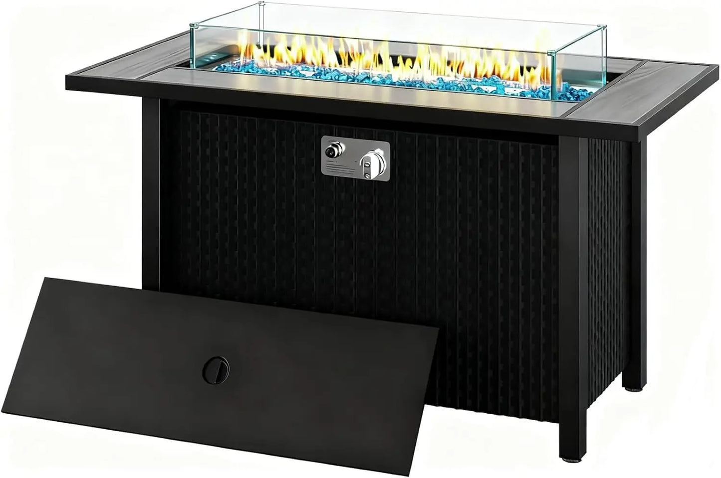 45 Inch Propane Fire Pit Table, 50,000 BTU Outdoor Gas Fire Pit for Patio & Backyard, 2-in-1 Firepit Dining Table with Glass