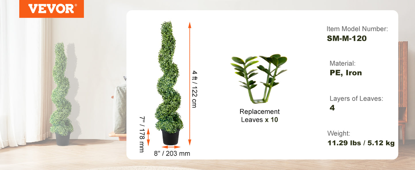 24/36/48in high Decorative Plants Green Plastic PE 1/2pcs Artificial Boxwood Tower Topiary Spiral Artificial Plant.