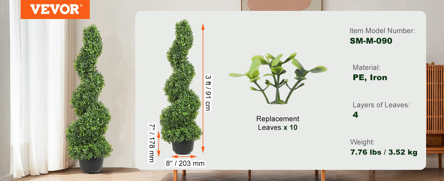 24/36/48in high Decorative Plants Green Plastic PE 1/2pcs Artificial Boxwood Tower Topiary Spiral Artificial Plant.