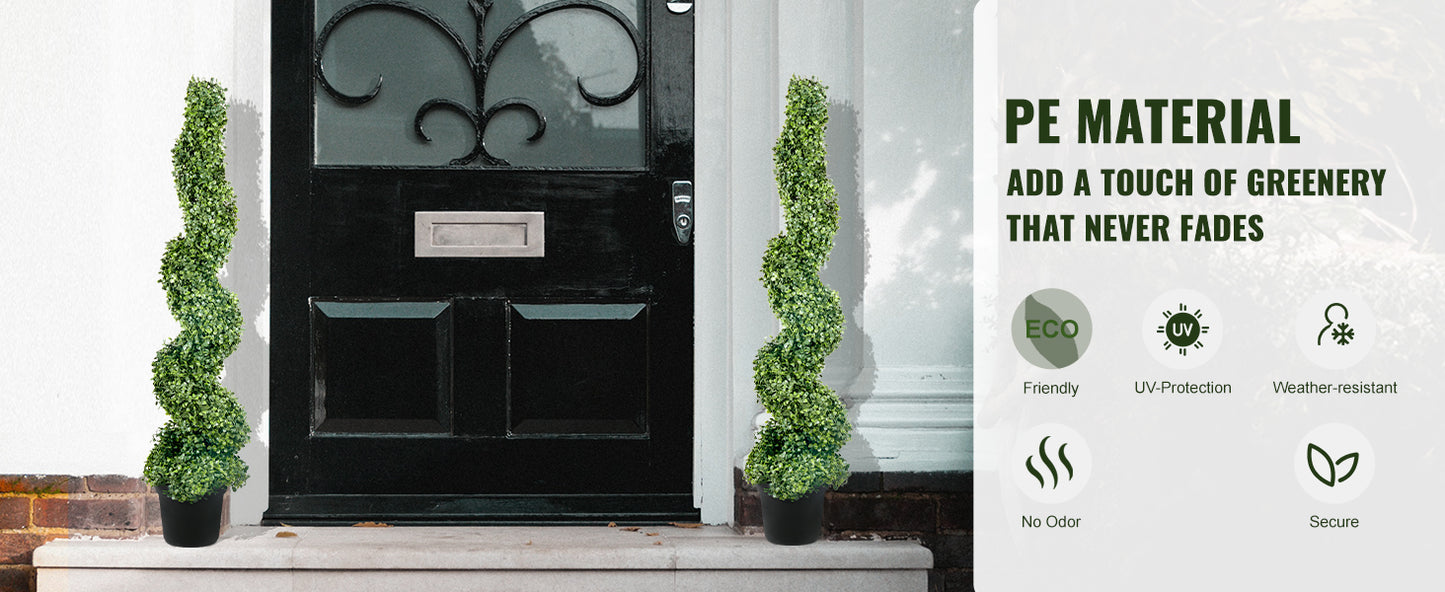 24/36/48in high Decorative Plants Green Plastic PE 1/2pcs Artificial Boxwood Tower Topiary Spiral Artificial Plant.