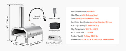 SucceBuy 12In Dual Fuel Pizza Oven Outdoor Wood Fire &Propane Gas Oven Propane Pizza-Maker with Thermometer for Outside Camping
