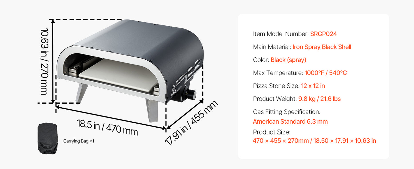 SucceBuy Propane Outdoor Pizza Oven 12In Portable Pizza-Cooker w/Thickened Pizza-Stone Carry Bag Pizza-Oven for Outside Backyard