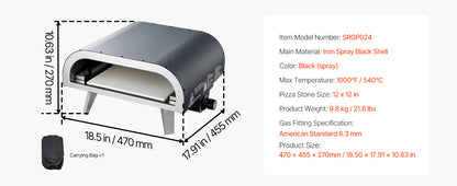 SucceBuy Propane Outdoor Pizza Oven 12In Portable Pizza-Cooker w/Thickened Pizza-Stone Carry Bag Pizza-Oven for Outside Backyard