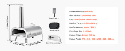 SucceBuy 12In Dual Fuel Pizza Oven Outdoor Wood Fire &Propane Gas Oven Propane Pizza-Maker with Thermometer for Outside Camping