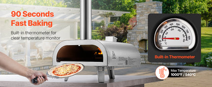 SucceBuy 12In Dual Fuel Pizza Oven Outdoor Wood Fire &Propane Gas Oven Propane Pizza-Maker with Thermometer for Outside Camping