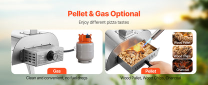 SucceBuy 12In Dual Fuel Pizza Oven Outdoor Wood Fire &Propane Gas Oven Propane Pizza-Maker with Thermometer for Outside Camping