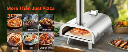 SucceBuy 12In Dual Fuel Pizza Oven Outdoor Wood Fire &Propane Gas Oven Propane Pizza-Maker with Thermometer for Outside Camping